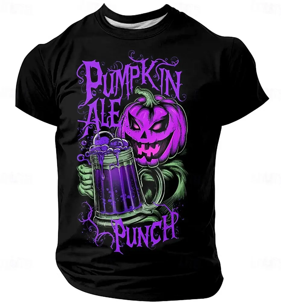 Halloween Men's Pumpkin Short Sleeve T-shirt 3D Printed Crew Neck T Shirt Exaggerated Design Horror Party Holiday Summer Clothes