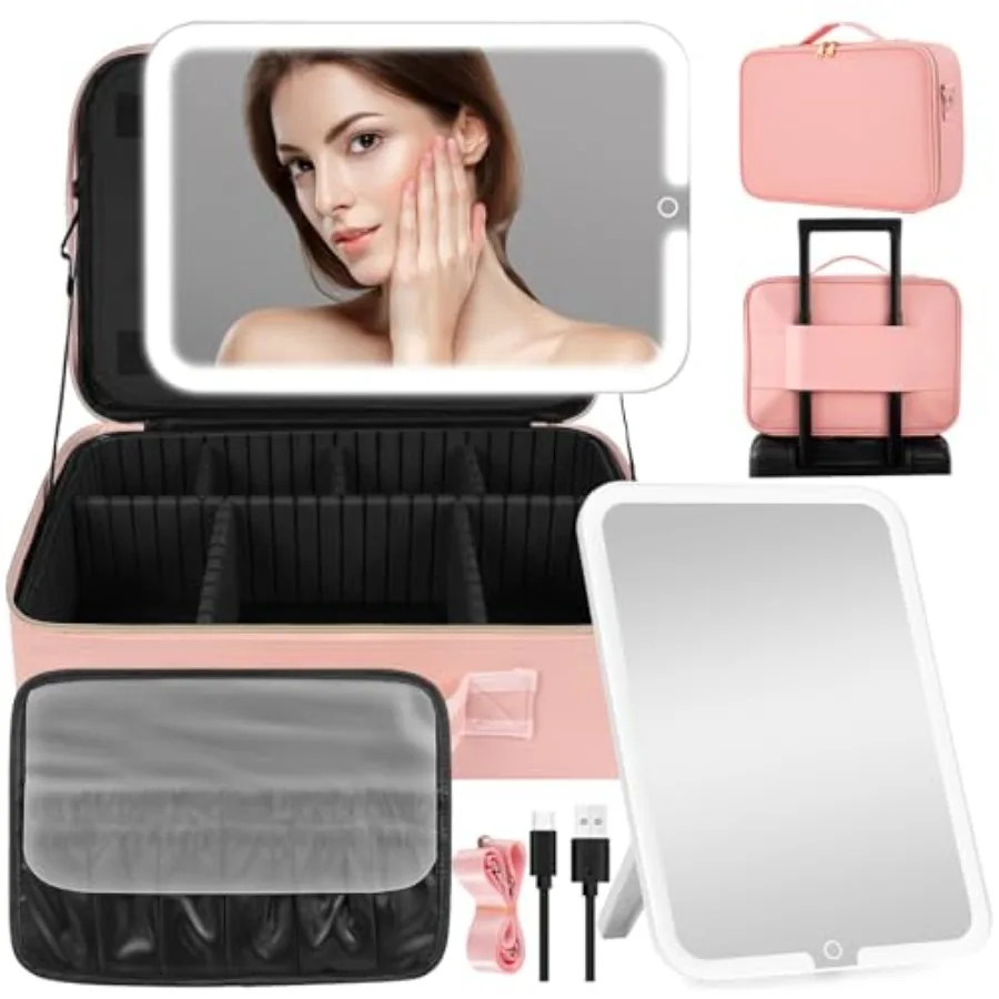 

Косметичка 15''X11'' со съемным зеркалом с подсветкой, дорожный кейс для макияжа с 3-цветной подсветкой, регулируемой яркостью, большой вместимостью, размер C