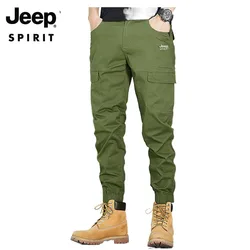 JEEP SPIRIT-monos sencillos informales para hombre, mallas sueltas de color sólido, pantalones versátiles de algodón con múltiples bolsillos para jóvenes al aire libre, Primavera