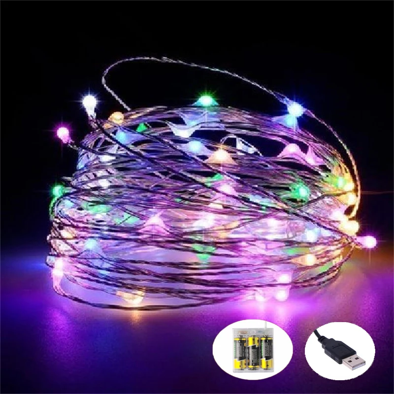 USB/Batterie Betrieben 5/10M LED String Licht Kupfer Draht Fee Warme Weiß Multicolor Garland Home Weihnachten party Im Freien Dekor