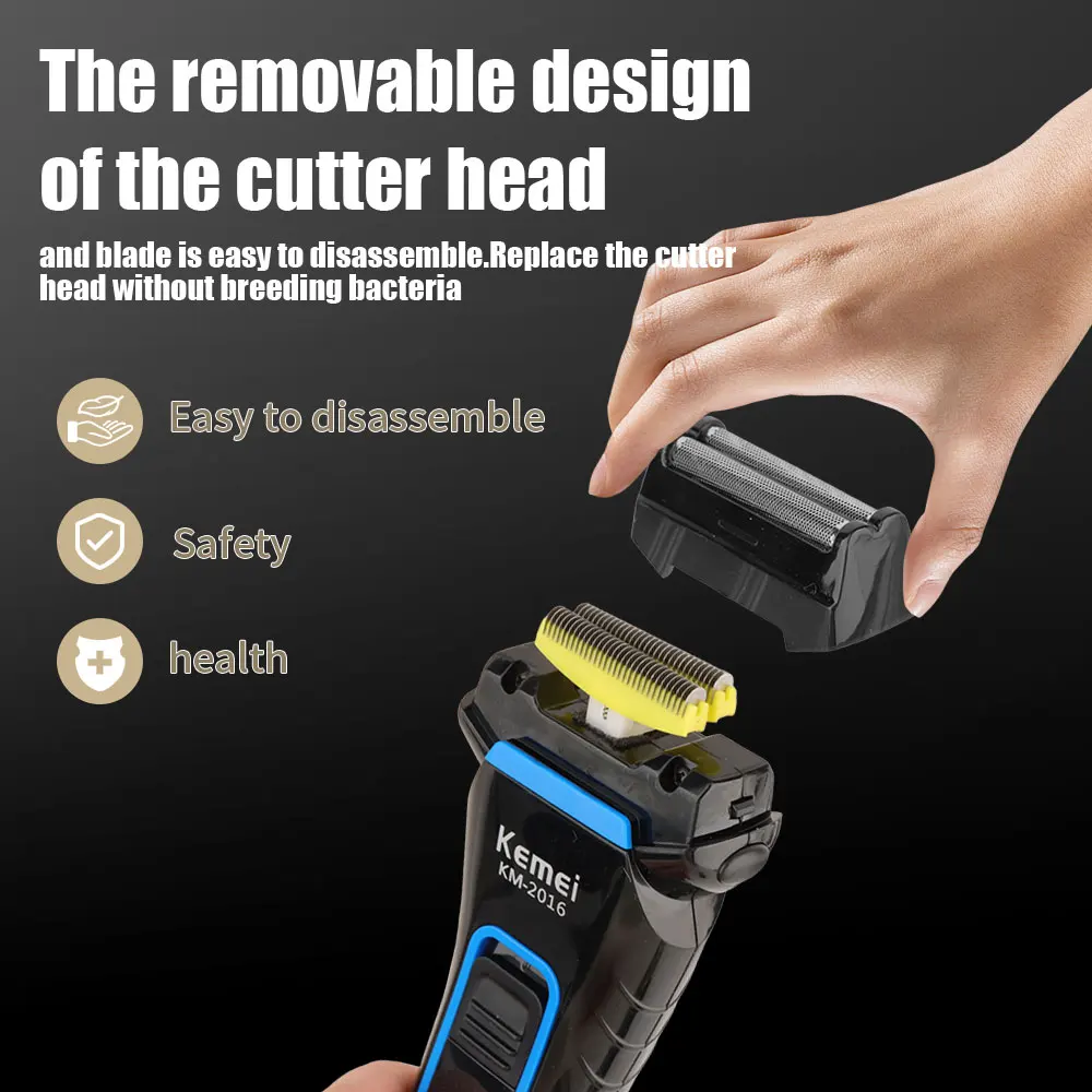 Kemei Washable Wet & Dry Electric Shaver For Men Face Beard Electric Razor Rechargeable Head Bald 3-Blade Shaving Machine System - Image 4