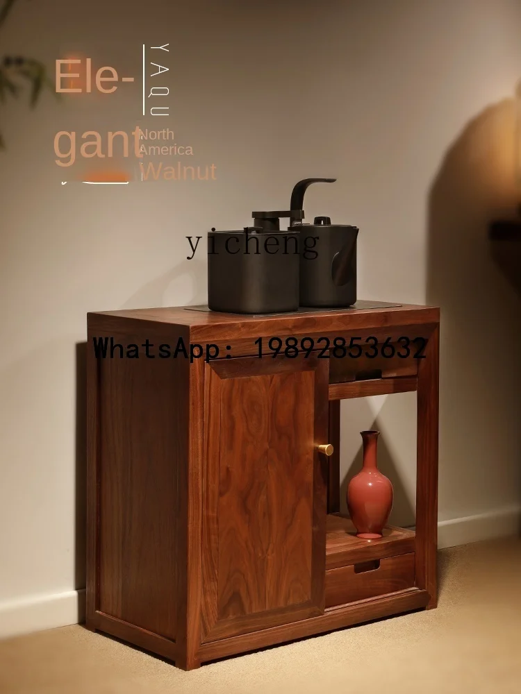 Household Tea Cabinet North America Black Walnut Solid Wood Kettle Integrated Mobile Small Tea Trolley