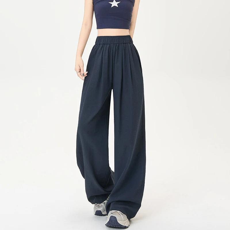 

Summer high waisted and lazy new loose cotton and linen casual ice silk wide leg cool pants