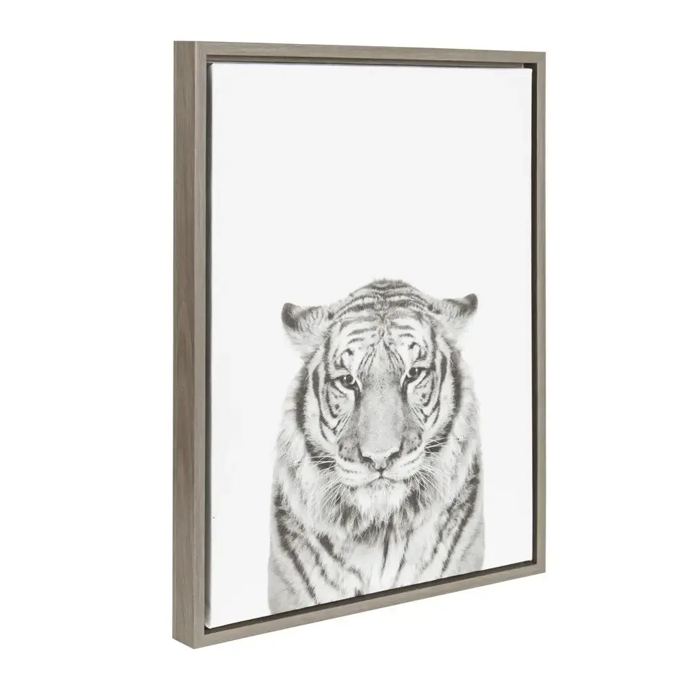 Black and White Tiger Portrait Framed Canvas Wall Art 18x24 Simon Te Tai Wildlife Decor