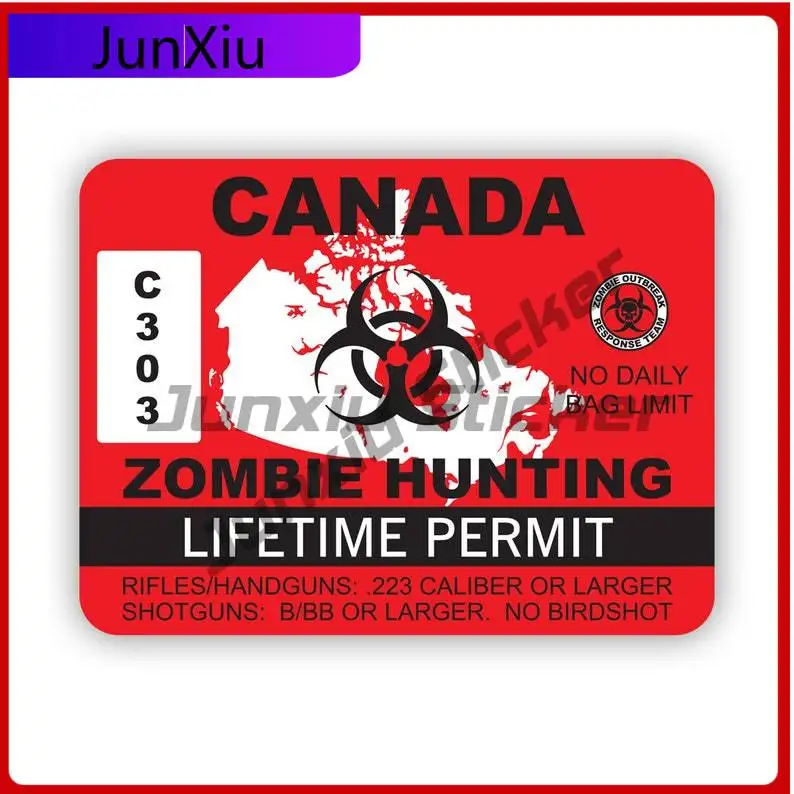 

Canada Zombie Hunting Permit Sticker Uv Protected Decals Undead Corporeal Revenant Zombies Hunter Canadian Ca Auto Decor Car
