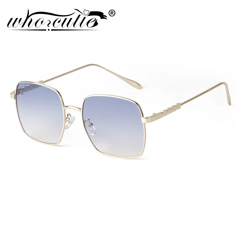 WHO CUTIE Fashion Metal Square Frame Sunglasses Women Men Blue Lens Pilot High Quality Aviation Driving Sun Glasses Male UV400