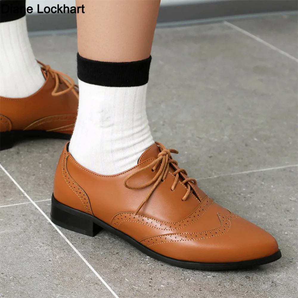 

2024 Spring Autumn Women Oxford Flats Brogue PU Leather Black Office Outsole Female Pointed toe Ballet Derby Shoes Ladies