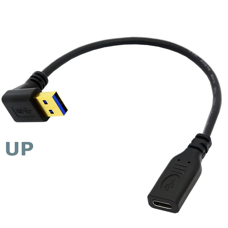 0.2 متر مطلية بالذهب 5Gbps USB 3.1 C-نوع أنثى إلى 90 درجة زاوية USB 3.0 ذكر كابل مهايئ منفذ للهواتف ماك بوك أندرويد
