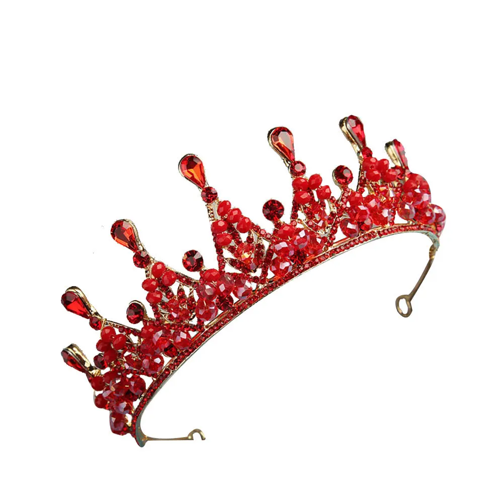 1 قطعة تاج حجر الراين أغطية الرأس الزفاف أنيقة خفيفة الوزن تألق غطاء الرأس لحفل زفاف مأدبة التصوير الفوتوغرافي الأحمر #5