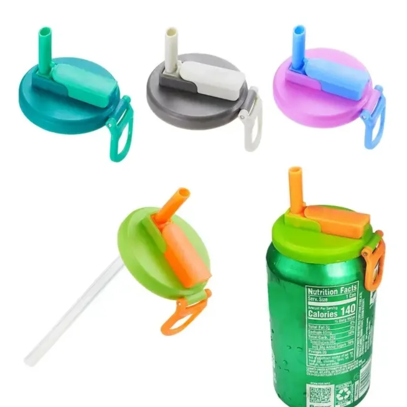 1pcs Soda Can Lids Cover With 2 Straws Reusable Soda Can Lid Portable Canned Beverages Juice Beer Straw Cap For Home Picnic