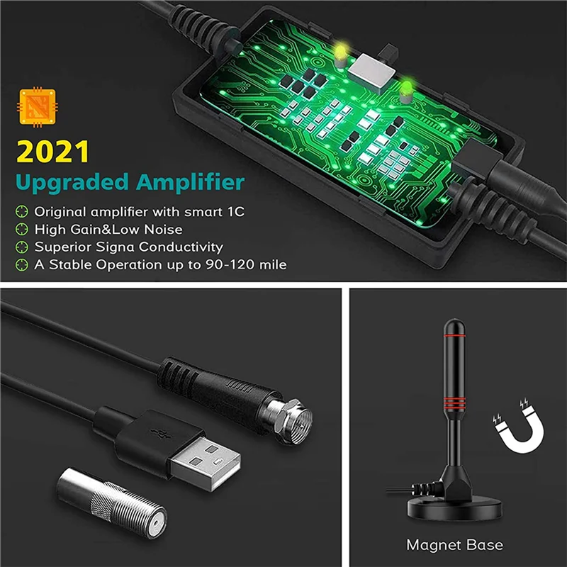 

A24U 2X HD комнатная телевизионная антенна, внутренняя цифровая телевизионная антенна 120 миль с усилителем сигнала поддержка 4K/1080P/UHF/VHF/Freeview HDTV