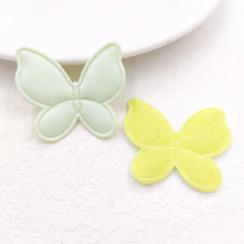 60Pcs/Lot 4*3.5CM Fabric Butterfly Padded Appliques For DIY Handmade Children Headwear Garment Accessories Patches