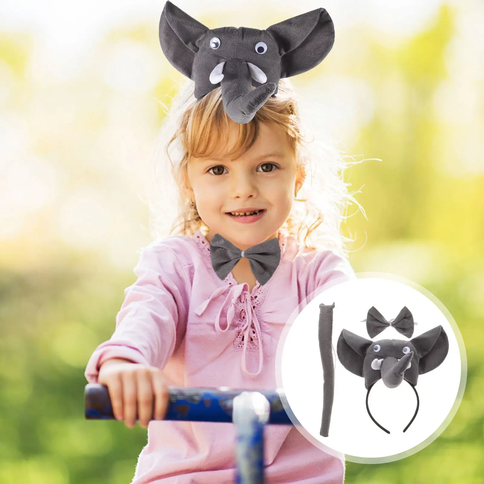 1 conjunto elefante cosplay traje kit crianças dos desenhos animados orelhas de elefante nariz prop animal fantasia bandana crianças festa cosplay acessórios