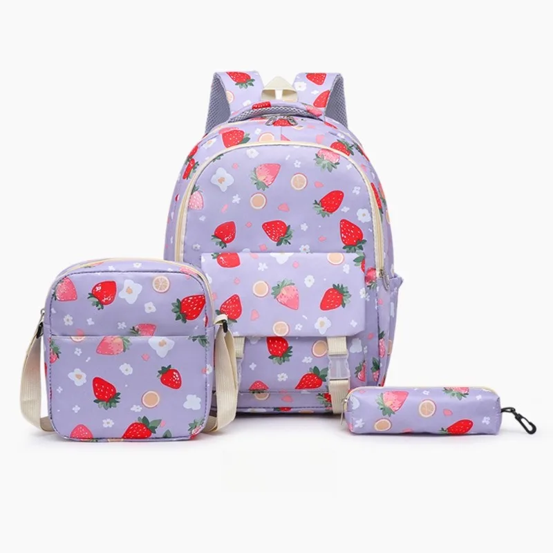 3pcs Fruit Fresh Style Backpack Set Large Crossbody Bag Pencil Case Casual School Bag for Middle High School Students