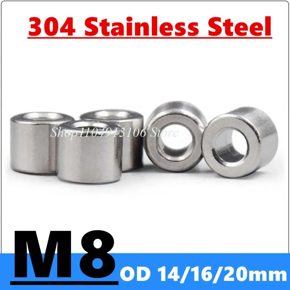M8 Unthreaded Round Hollow Standoff Spacer Sleeve 304 Stainless Steel Bushing Washer Gasket  OD 14/16/20mm Length 1-62.5mm