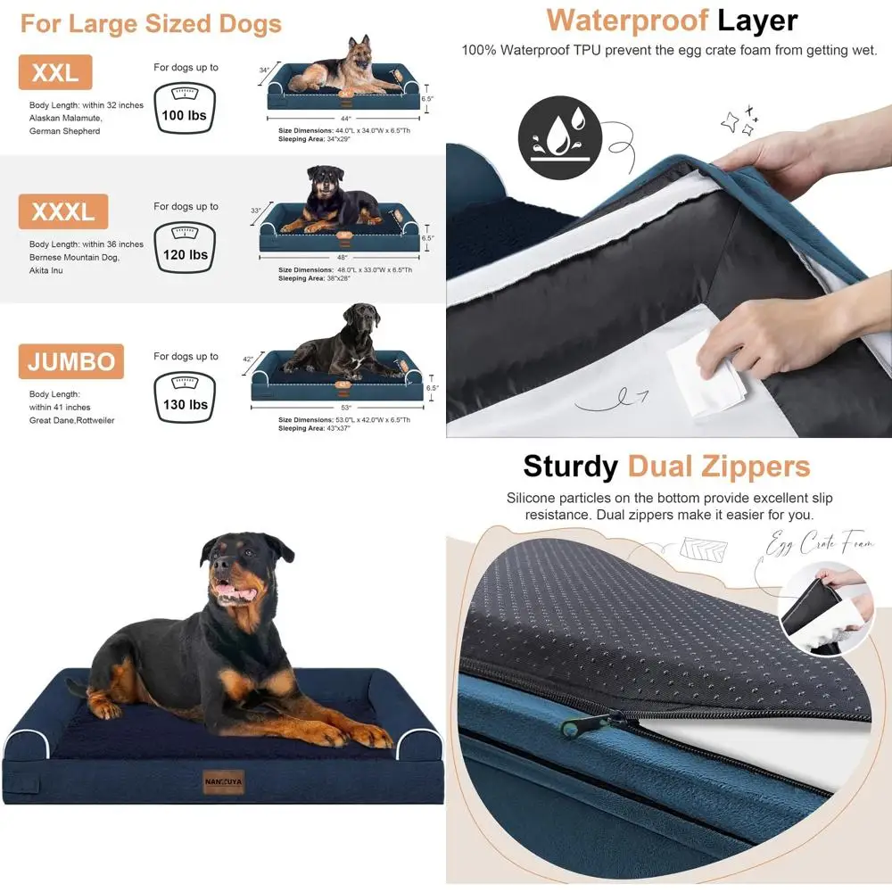 

Orthopedic XL Dog Bed with Memory Foam, Removable Cover, Waterproof, Navy Blue