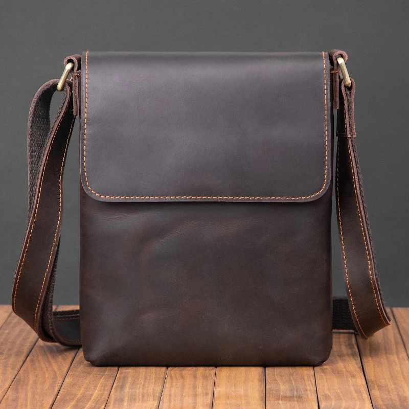 Men Messenger Bag High Quality Crazy Horse Leather Shoulder Bags For Men Business Travel Crossbody Bags Male Mini iPad Bag's