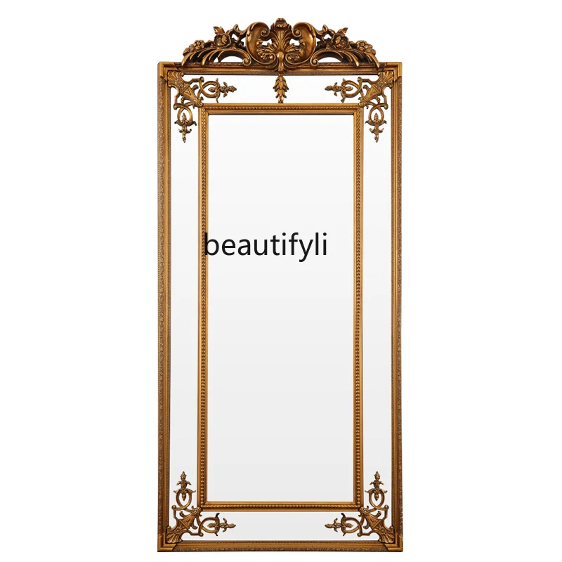 

European-Style Large Mirror Vintage Court Style Carved Full-Length Mirror Cloakroom Home Floor Mirror