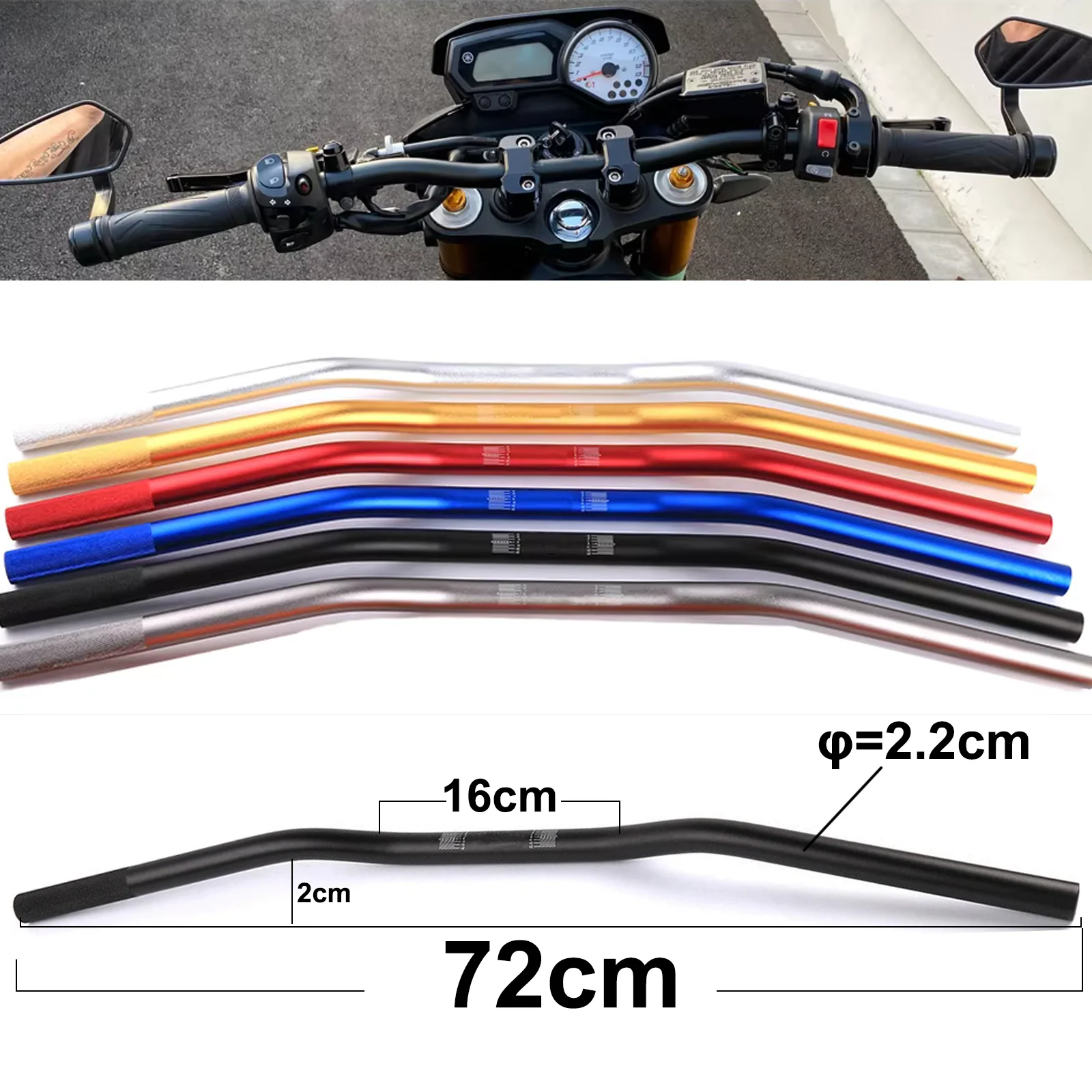 

Motorcycle Handlebar 22mm Universal 72cm Aluminum Anodizing Steering Wheel Fit for MT07 MT09 ER6N Z900 Z1000 GSR600 Cafe Racer