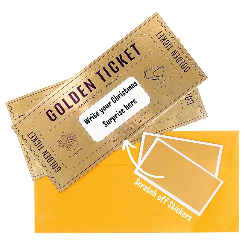 

1Set Deluxe Golden Ticket Surprise Scratch Off Card Christmas Surprise Reveal Card Scratch Off Ticket Surprise Gift Raffle Gift
