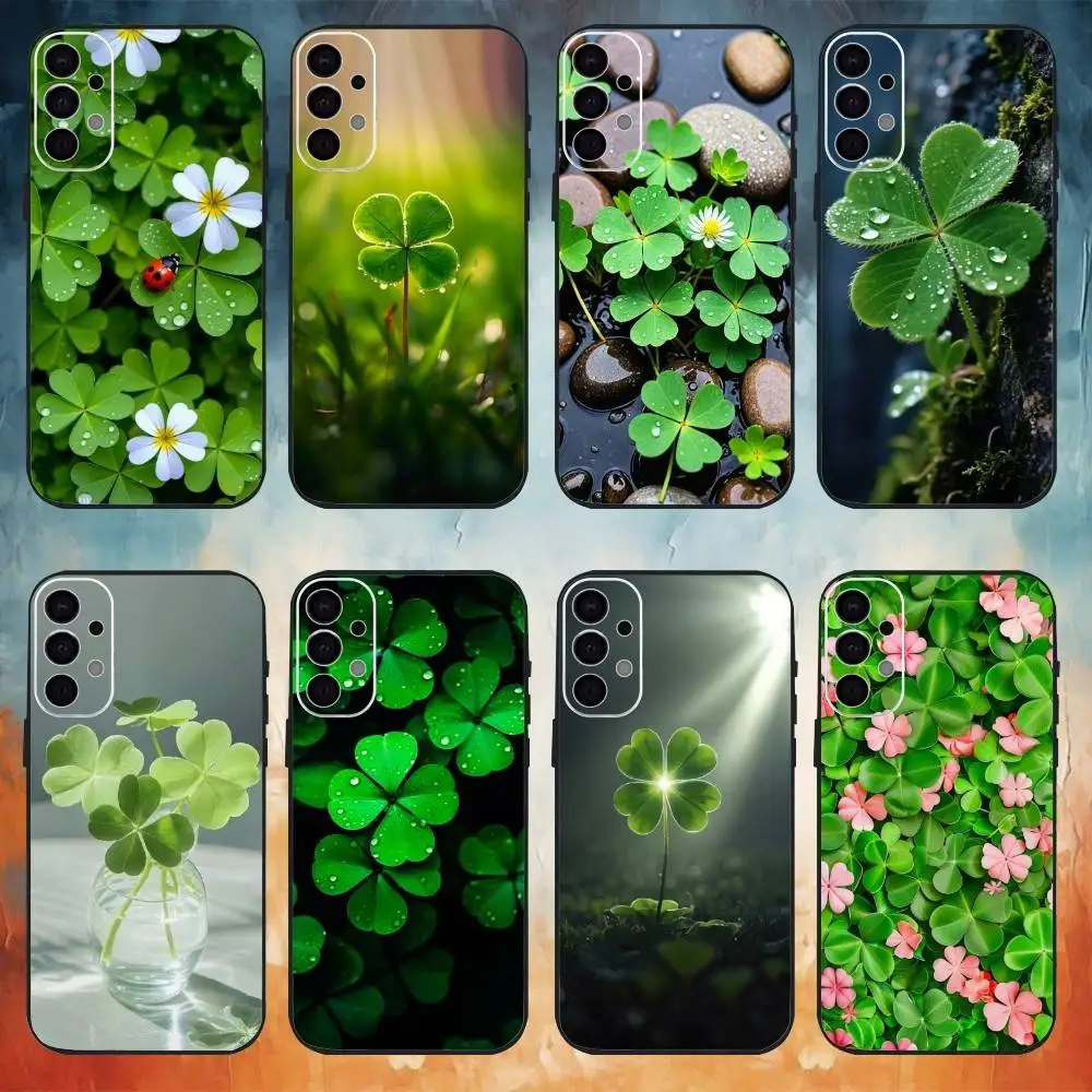 

Clover Plant Four Leaf Phone Case For Samsung S25,S24,S21,S22,S23,S30,Ultra,S20,Plus,Fe,Note,10,9,5G Black Cover