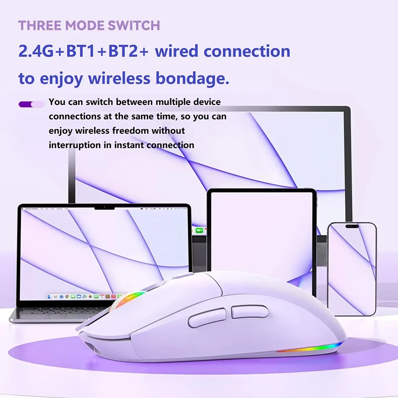 ماوس ألعاب RGB ثلاثي الوضع مزدوج BT/2.4G/USB ماوس سلكي قابل لإعادة الشحن 6 أزرار 4800 ديسيبل متوحد الخواص بلوتوث 5.3 ماوس لأجهزة الكمبيوتر المحمول والكمبيوتر اللوحي