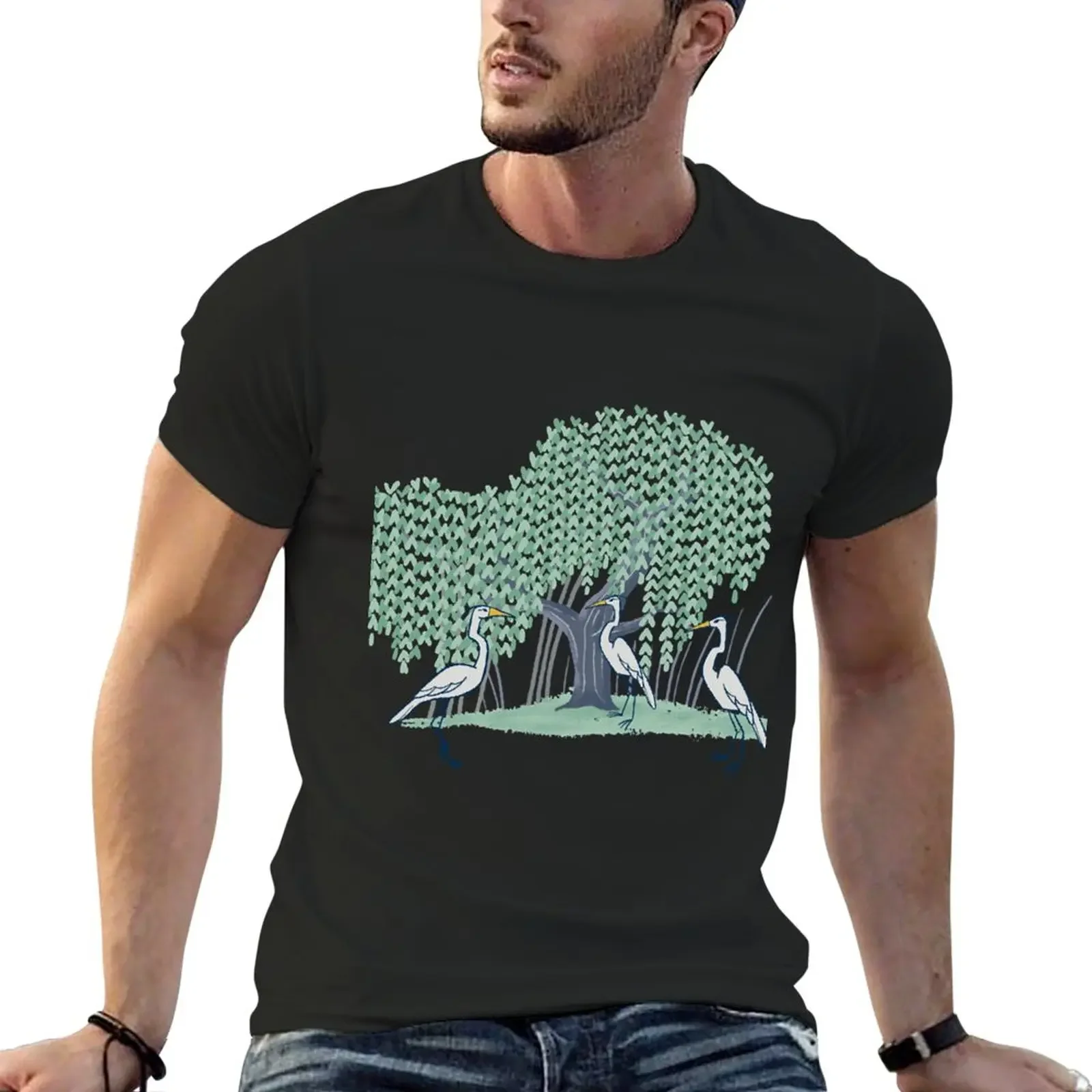 

Herons and Weeping Willow T-Shirt basketball graphic tees boys animal print vintage plain t shirts for men graphic