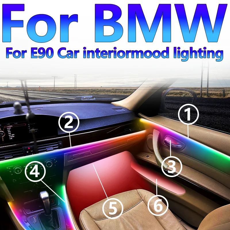 

Подходит для BMW E90, высококачественный внутренний светодиодный окружающий свет для улучшения окружающей среды вождения APP RGB симфония 64s, фэнтезийный эффект