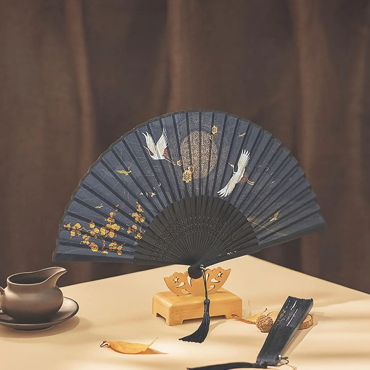 1pc Folding Bamboo Fan Ancient Style Fan Chinese Style Small Fan Dress Decoration Student Gift Fan