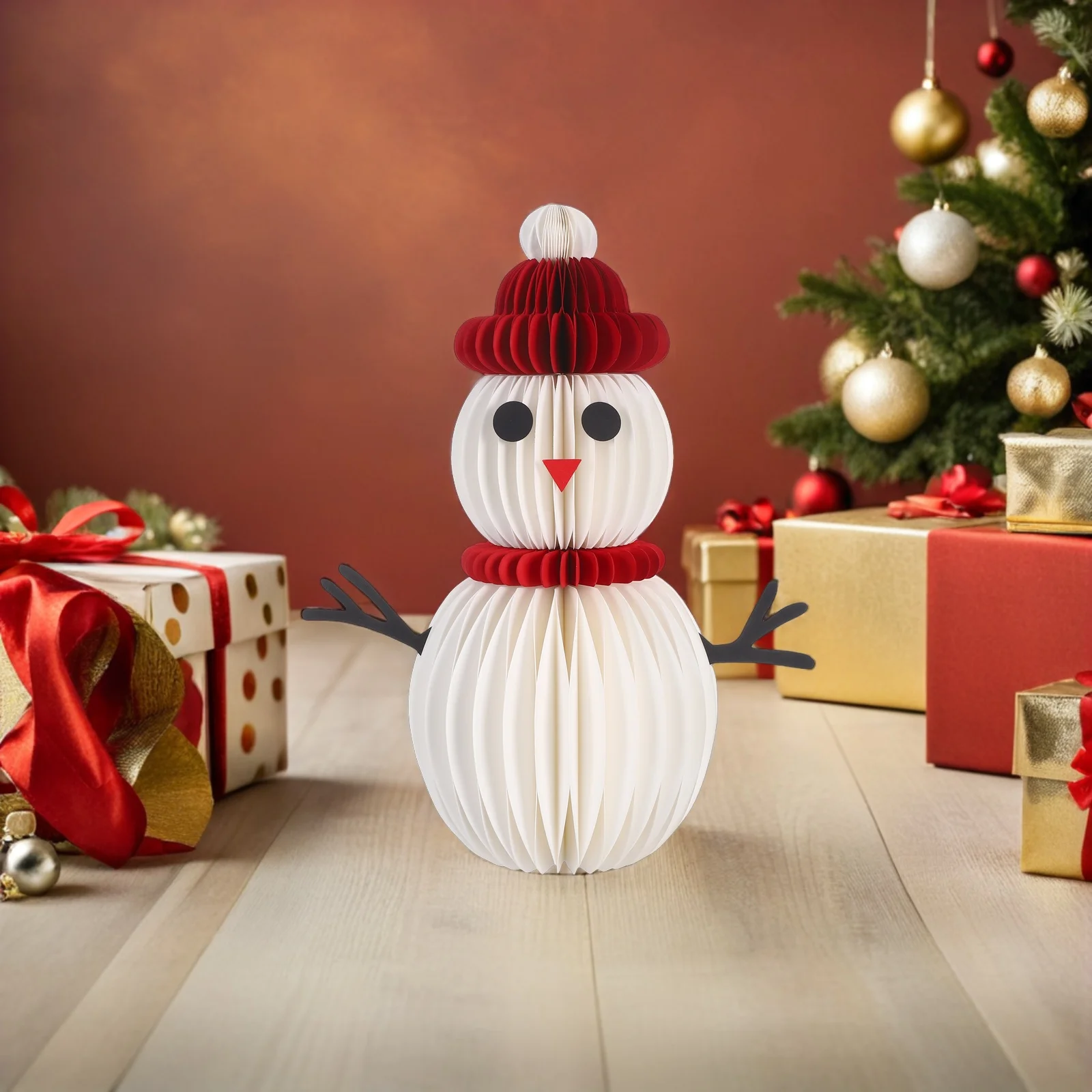 

Decor Desktop Snowman Decoration Christmas Farmhouse Paper Craft Mini Figures Table Centerpiece Honeycomb