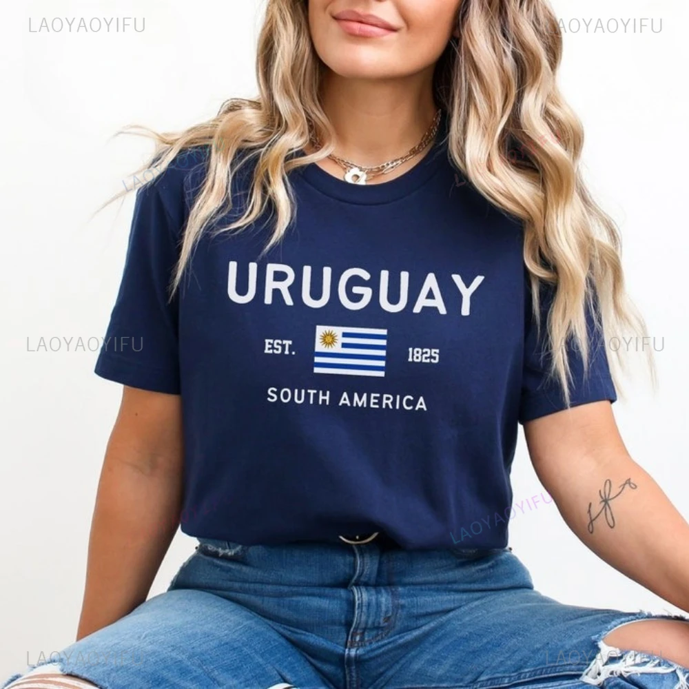 Uruguay Flag Est 1825 South Amerrica Woman Graphic T Shirts Summer Unisex Fashion Casual High Quality Cotton T-shirt Short-sleev