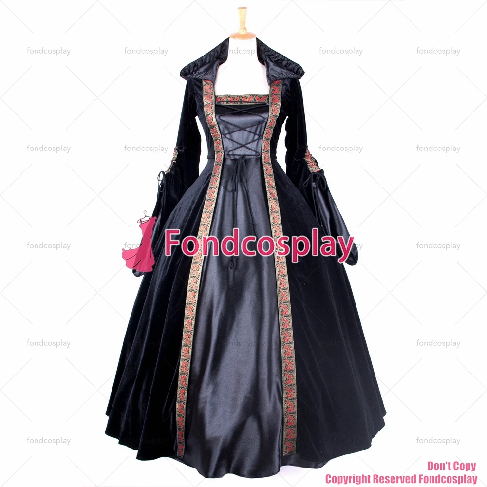 fondcosplay Victorian Rococo Medieval Gown Miko Ball Gothic Punk black Velvet Dress Cosplay Costume CD/TV[G205]