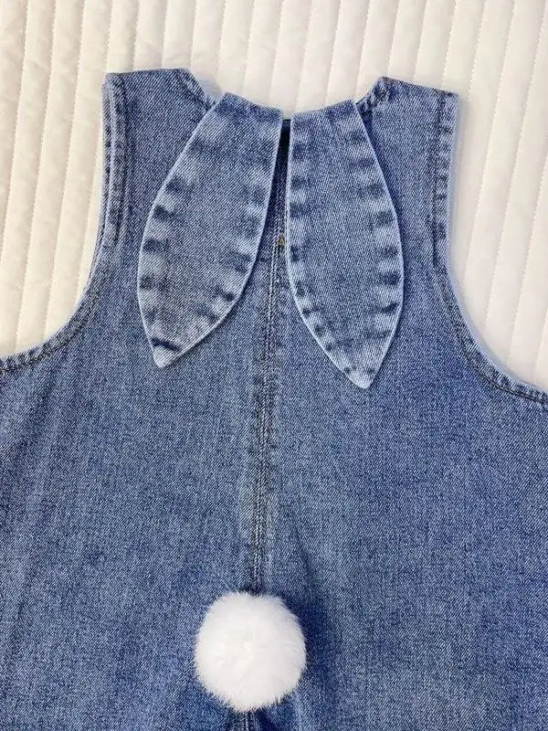 Dziecięce ogrodniczki jeansowe wiosna jesień 2025 z uszkami królika, codzienne długie spodnie, modne, urocze, dla dzieci, Faion