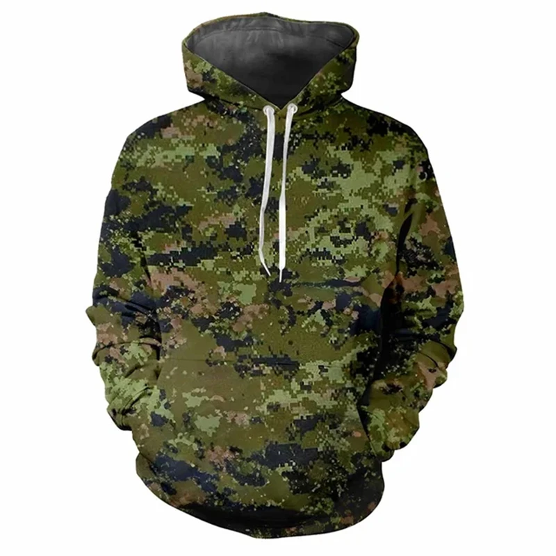 Sudadera con capucha con estampado 3D de jungla para hombre, ropa de calle holgada, de manga larga, informal, con patrón de camuflaje Vintage, para exteriores