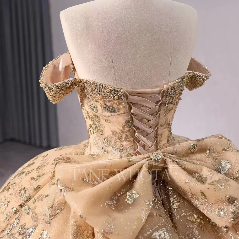 Красное настраиваемое вечернее платье с открытыми плечами, на шнуровке сзади, украшенное бисером и кристаллами, с блестками и бантом, Vestido De Noche