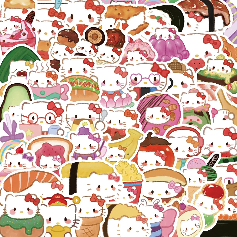 10/30/62pcs Cute Food Hello Kitty Stickers Kawaii Sanrio Cartoon Decals Decoration Kids Toys DIY Stationery Phone Fridge Laptop