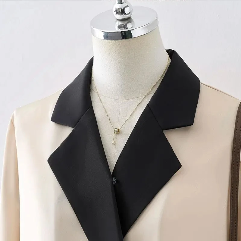 Fashion Chiffon Beige Women\'s Shirt Notched Collar Full Sleeve Top Formal Woman Blouse And Shirts Elegant Blouses Autumn G2894