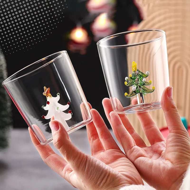 

1/4PCS 300ml 3D Patterns Christmas Glass Cup Coffee Wine Mug Xmas Glass Cups For Home Decoration Christmas Gift High Quality