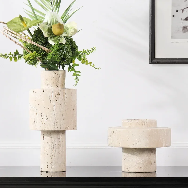 natural yellow travertine vase creative hotel homestay living room desktop decoration advanced flower device ornament