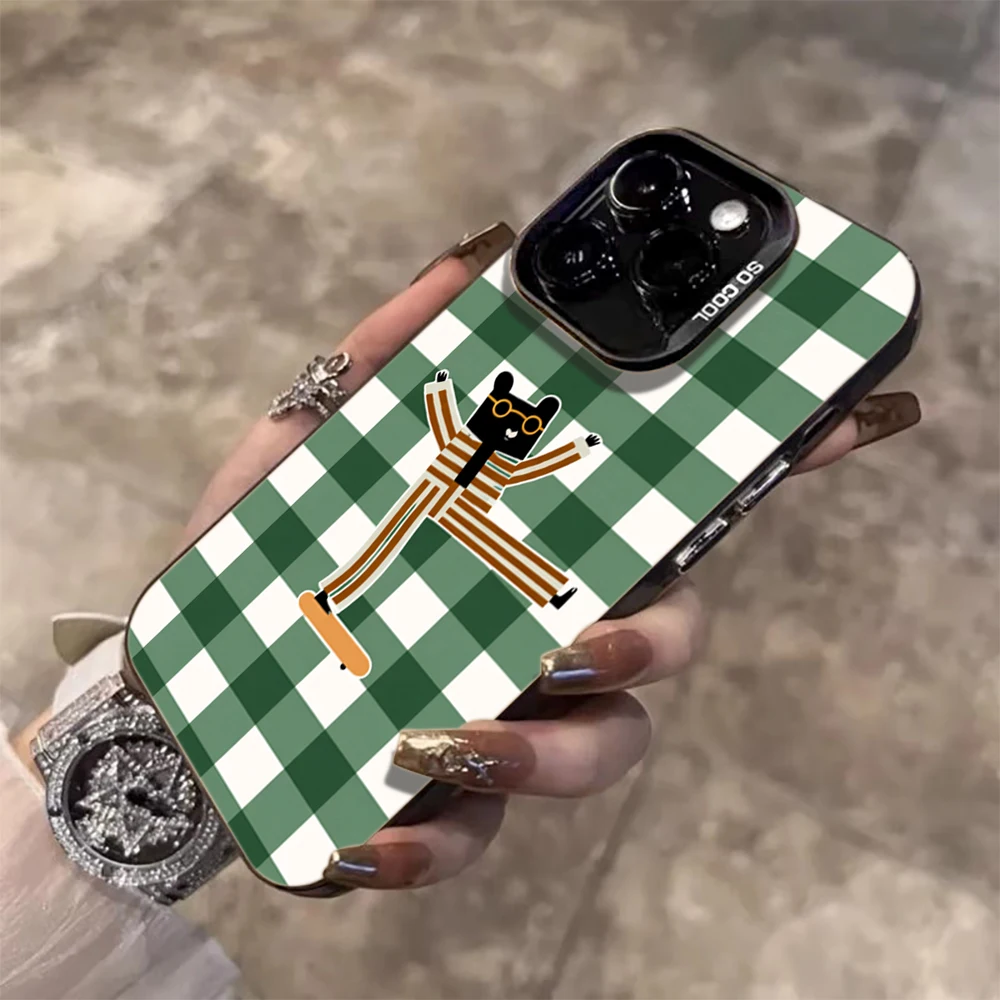 Niedliche grüne karierte lustige Hülle für iPhone 15 Pro Max Hüllen iPhone 17 11 12 13 ProMax 14 15 16 Plus 8 XS XR Stoßfeste TPU IMD Coque – Detail 2