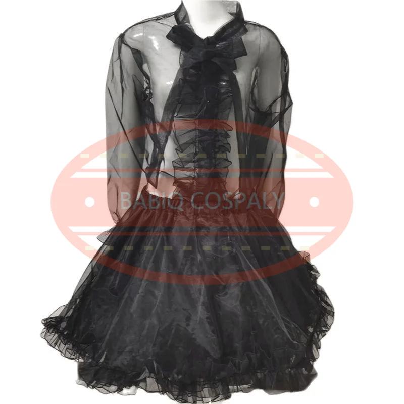 

Fashion Girl Sexy Black Perspective Organza Professional Office Dress Sissy Dance Maid Cosplay Dress