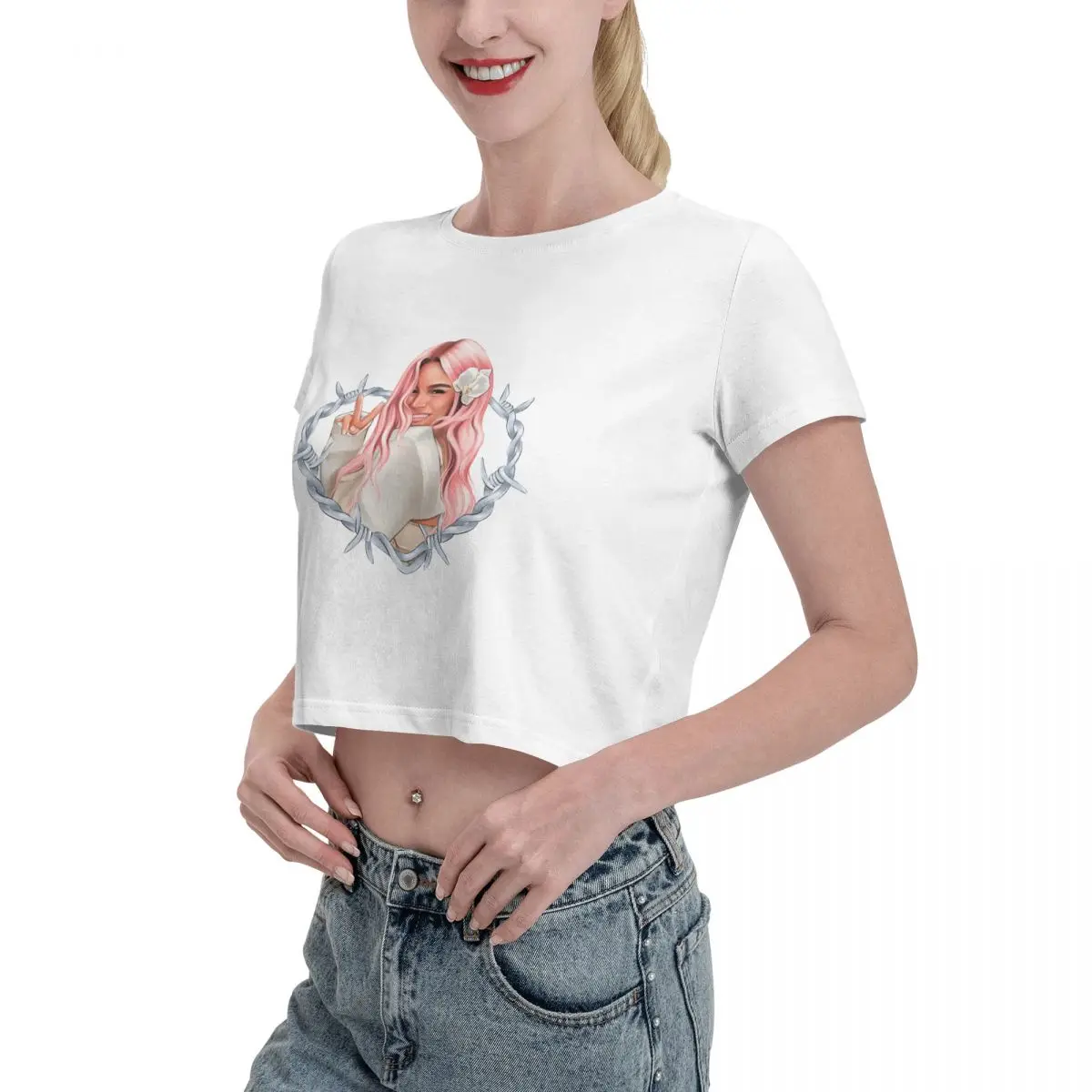 Singer Karol G Graphic Bichota Tshirt Cartoon Graphic Tees Female Crop Top,Leak navel T-shirt