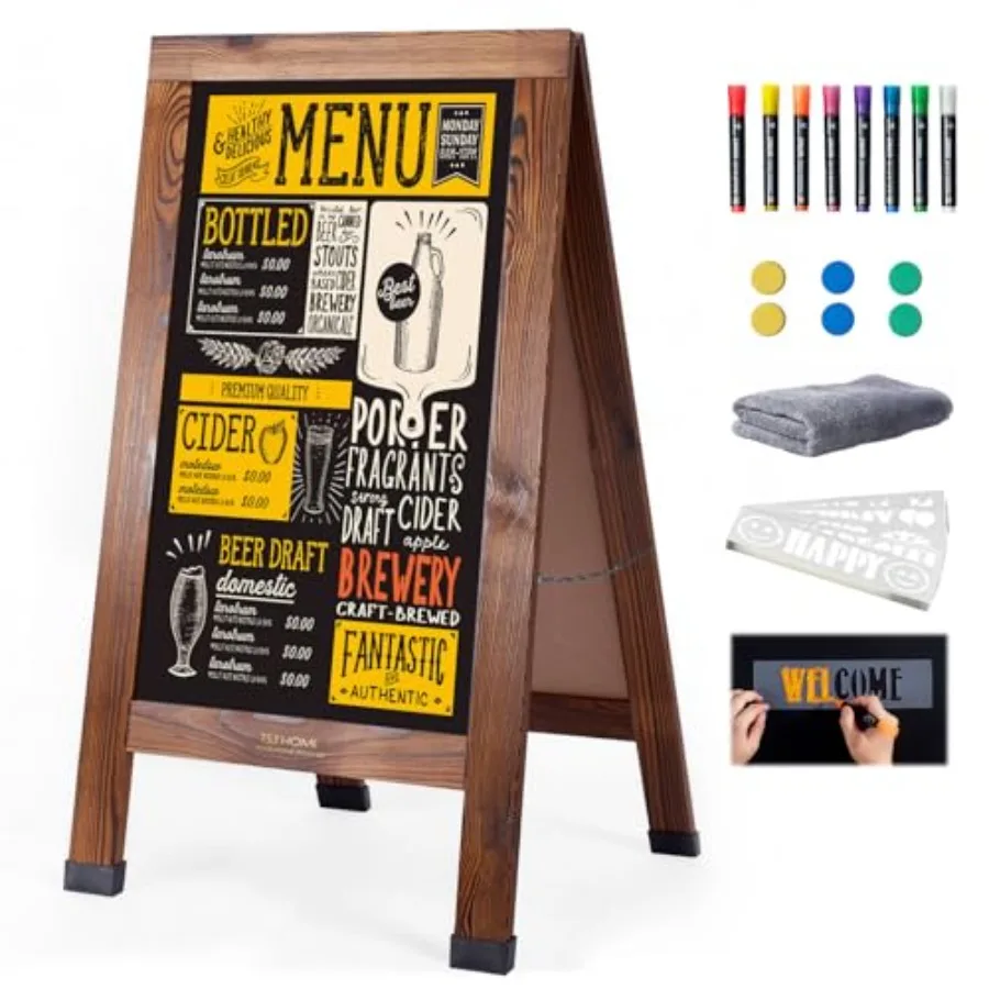 

Wood Magnetic A-Frame Chalkboard Signs, 40" x 20" Large Sandwich Board Signs Outdoor, Double-Sided Sidewalk board for Business,