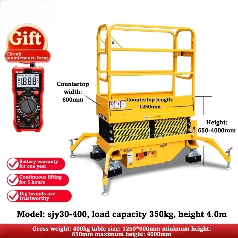 Mesa elevadora de tijera hidráulica Rise 2m 4m, plataforma móvil Manual de 500KG, manipulación de materiales para taller de camiones