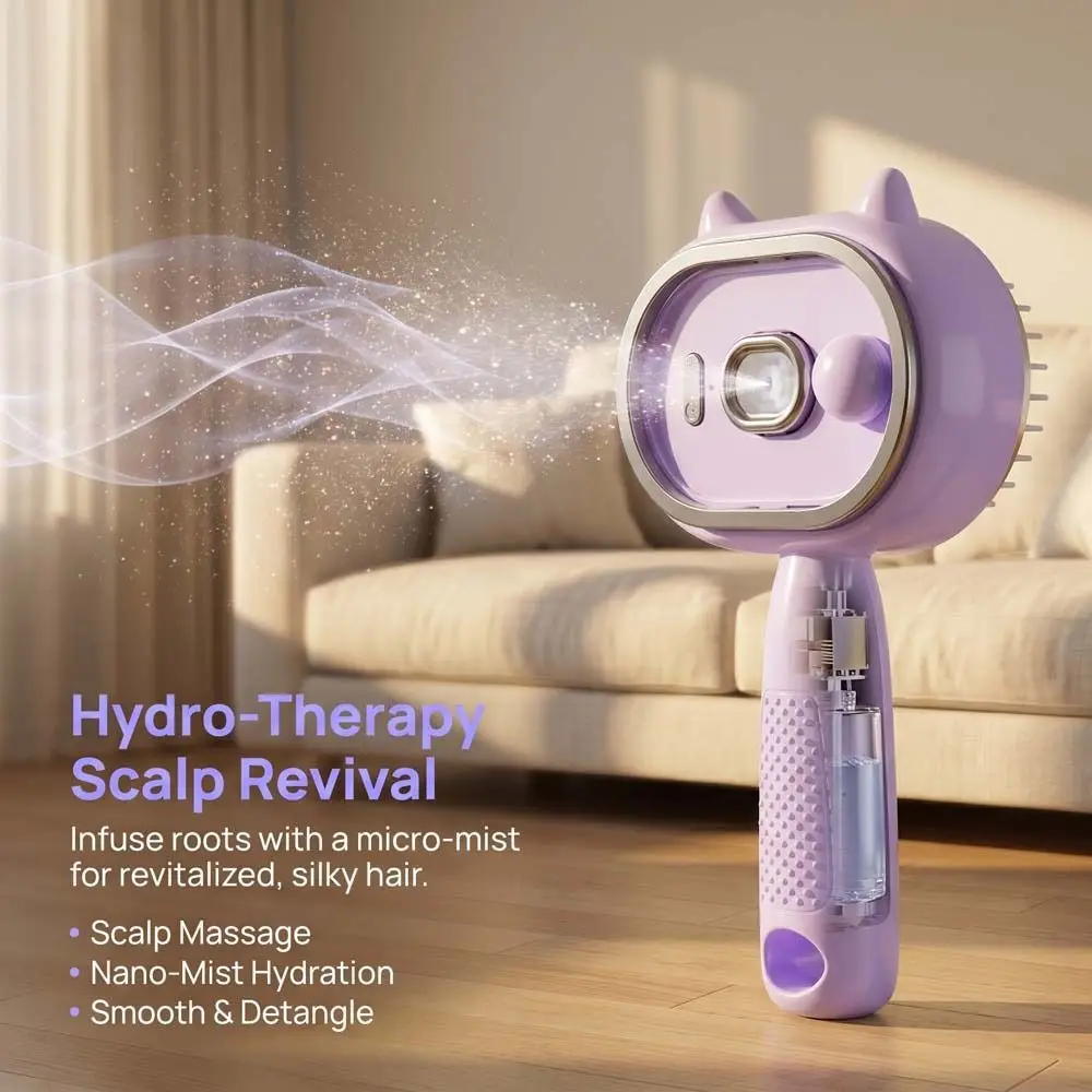 Multi-Function Red Light Spray Massage Comb Hair Care Anti-Frizz Large Tank Electric Spray Hair Brush Anti-Static Portable
