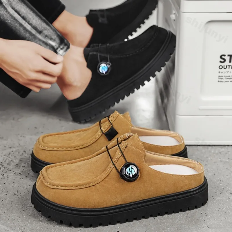 Men's Retro Design Fashion Casual Thick Soled Half Slippers for 2025 Autumn New Comfortable Versatile Non Slip Chunky Drag Shoes