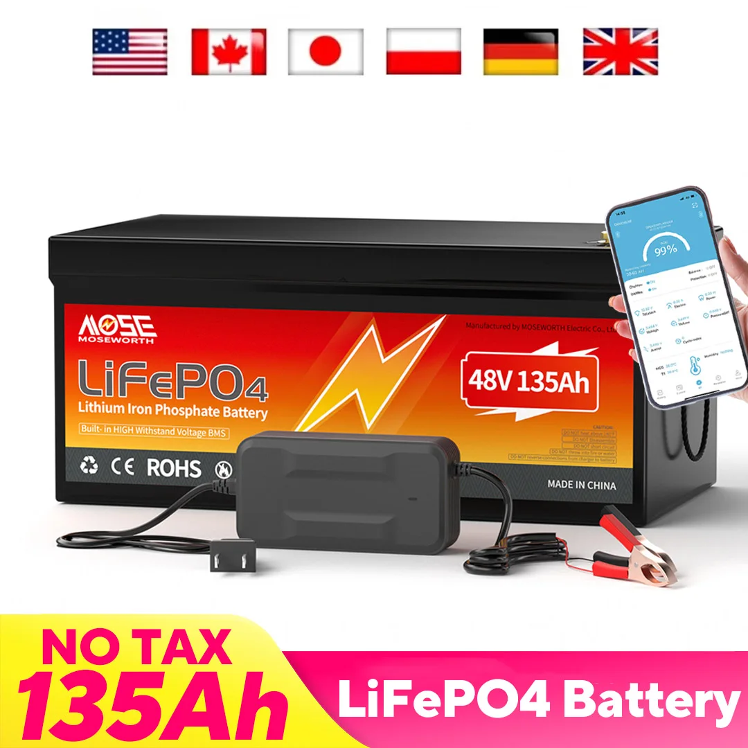 

48V 135Ah Lithium LiFePO4 Battery Deep Cycle Batteries 200A Bluetooth BMS Rechargeable Battery for Golf Carts Solar Motorhome