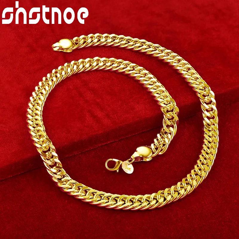 

SHSTONE 24K Gold 10mm Cuban Chain Necklace For Woman Men Fashion Hip Hop Party Wedding Engagement Jewelry Lovers Birthday Gift