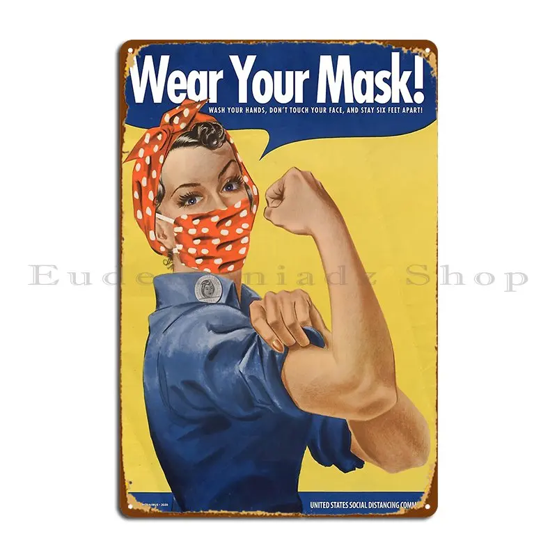 Носите маску Covid Rosie, металлическая вывеска для кинотеатра, Настенный декор, декор для стен, клуба, создание жестяных вывесок, плакат