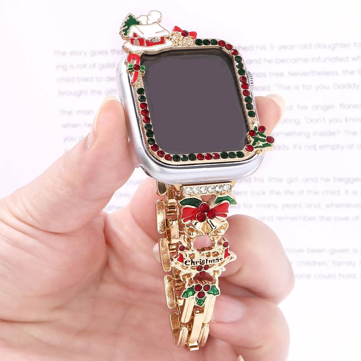 Protective Case for Apple Watch Case 9/8/7 41mm 45mm Christmas Bling Rhinestone Women Bumper Frame Cover iWatch Series 40/44mm